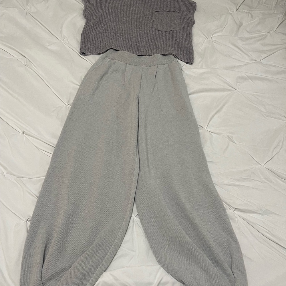 Free People Gray Sweater and Wide-Leg Pants Set